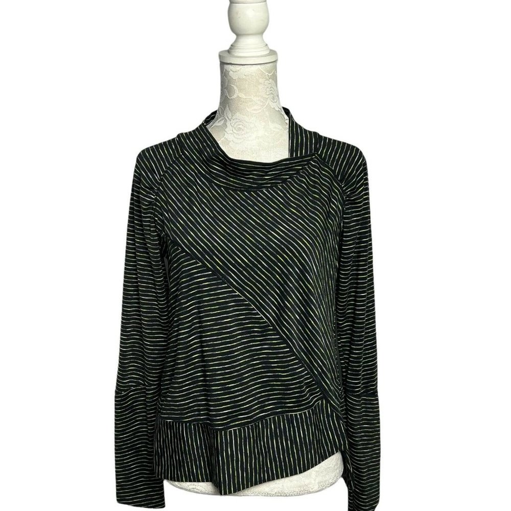 Prana Women  Medium Black Yellow Striped Long Sleeve Active workout Top